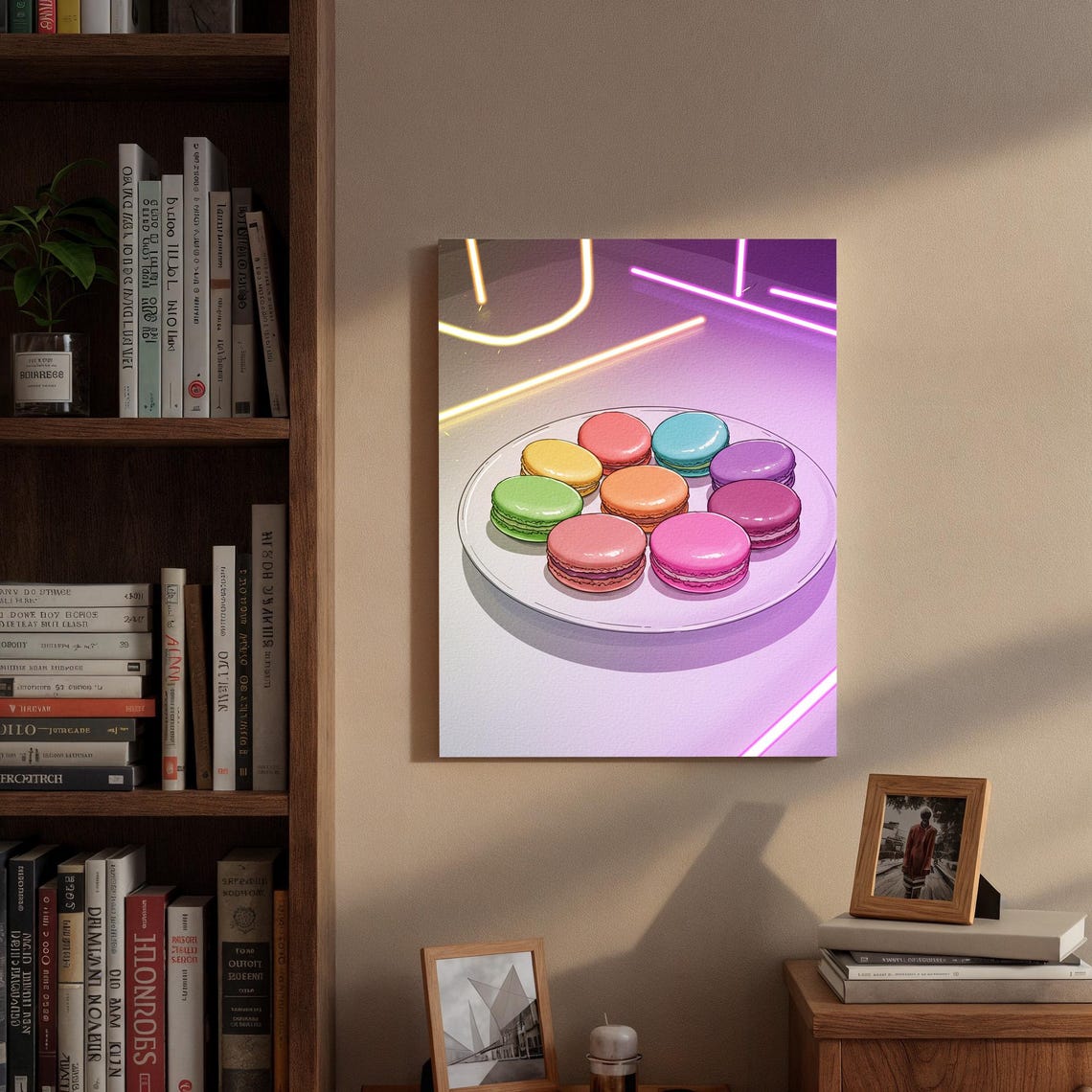 Colorful Macarons Plate Neon Lights Dessert Pop Art Style Poster - Image 3
