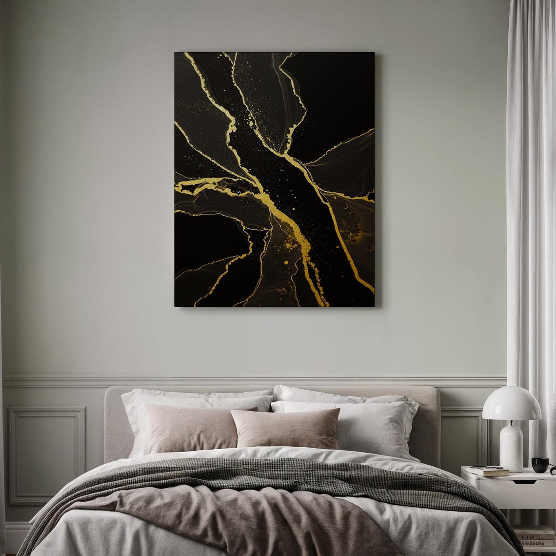 Black Gold Marble Vein Abstract Elegant Luxury Living Room Poster