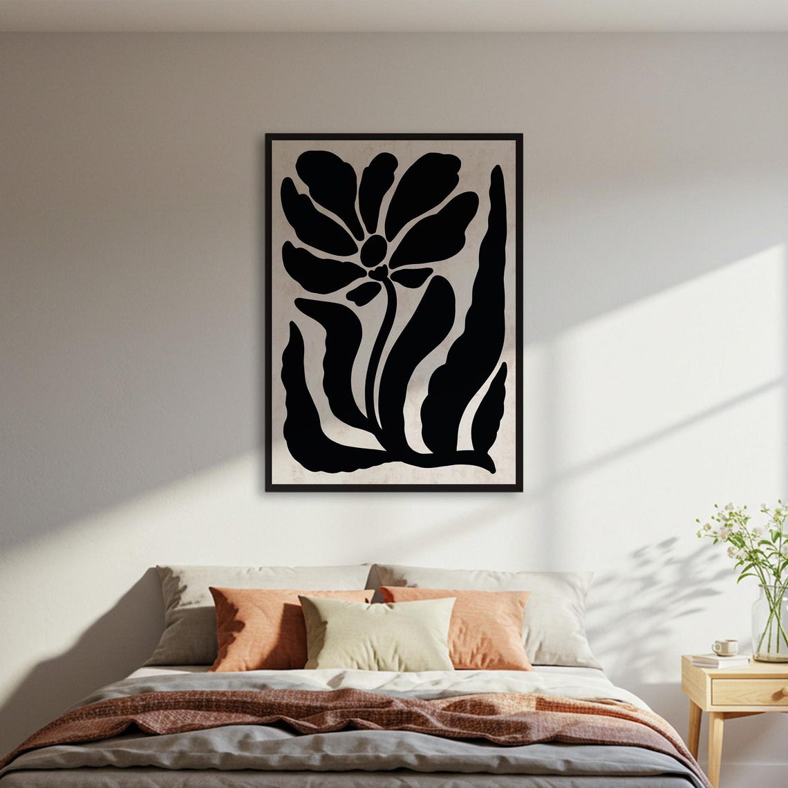 Bold Black Abstract Flower Silhouette Modern Minimalist Poster