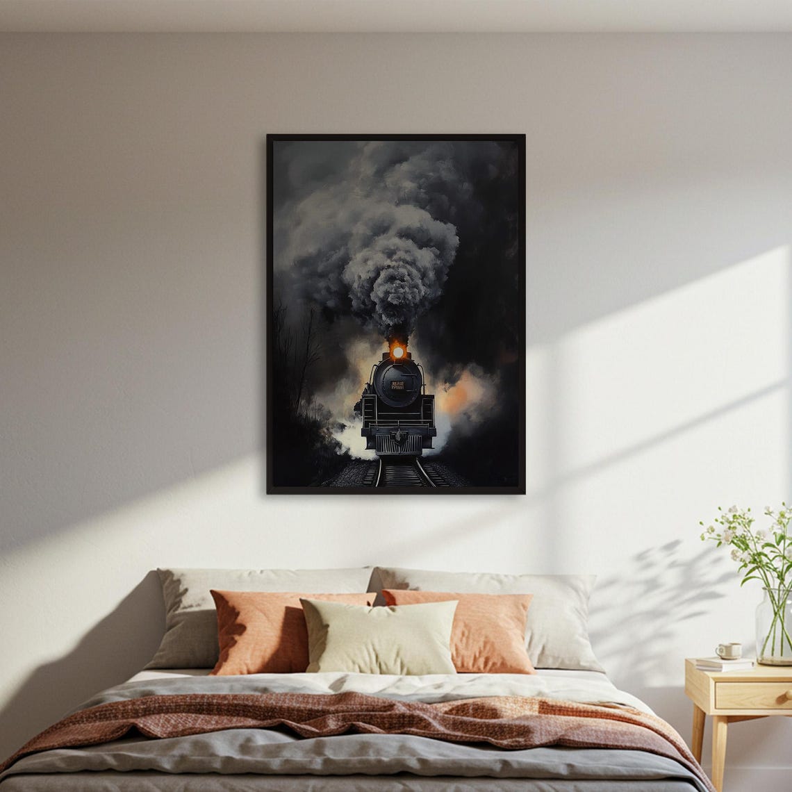 Moody Steam Train Vintage Locomotive Dark Atmospheric Smoke Art Poster