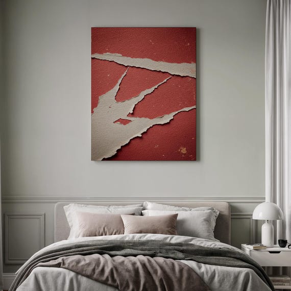 Torn Paper Decor Wabi Sabi Print Textured Canvas Red And Beige Art Edgy Office Modern Wall Framed