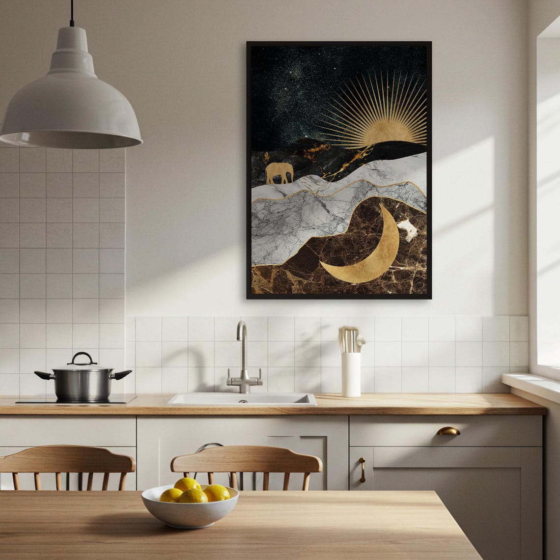 Celestial Sun Moon Gold Marble Abstract Elephant Night Poster - Image 2