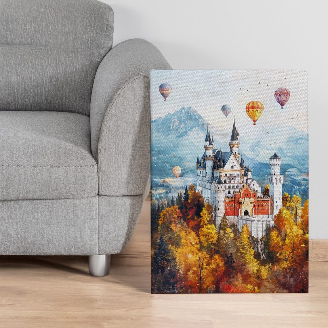 Fairytale Castle With Hot Air Balloons Magical Autumn Poster