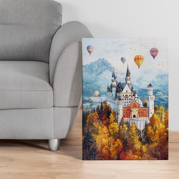 Fairytale Castle With Hot Air Balloons Magical Autumn Poster