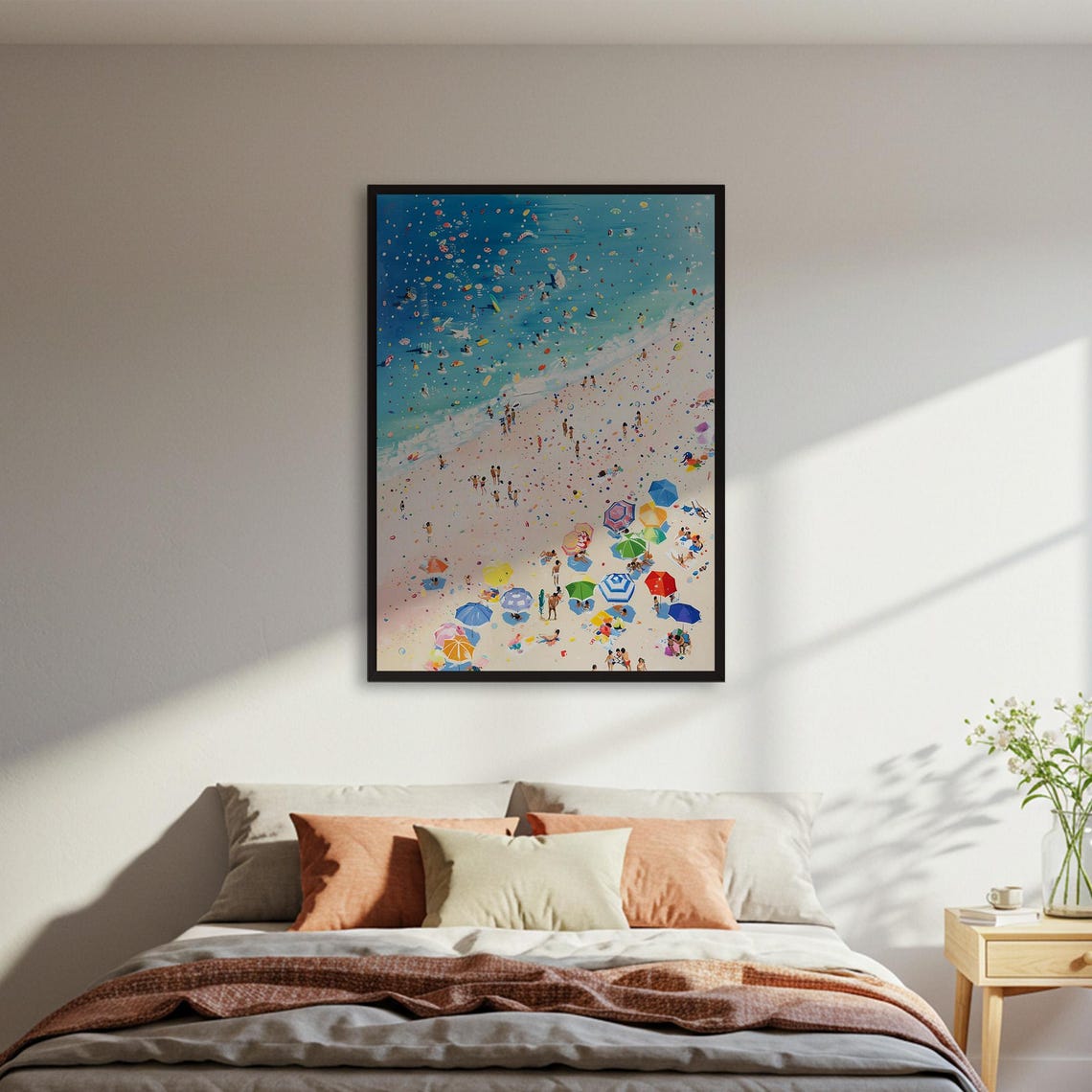 Aerial Beach Umbrellas Summer Coast Scene High View Art Poster
