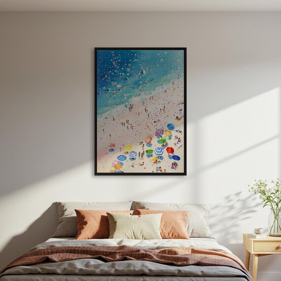 Aerial Beach Umbrellas Summer Coast Scene High View Art Poster