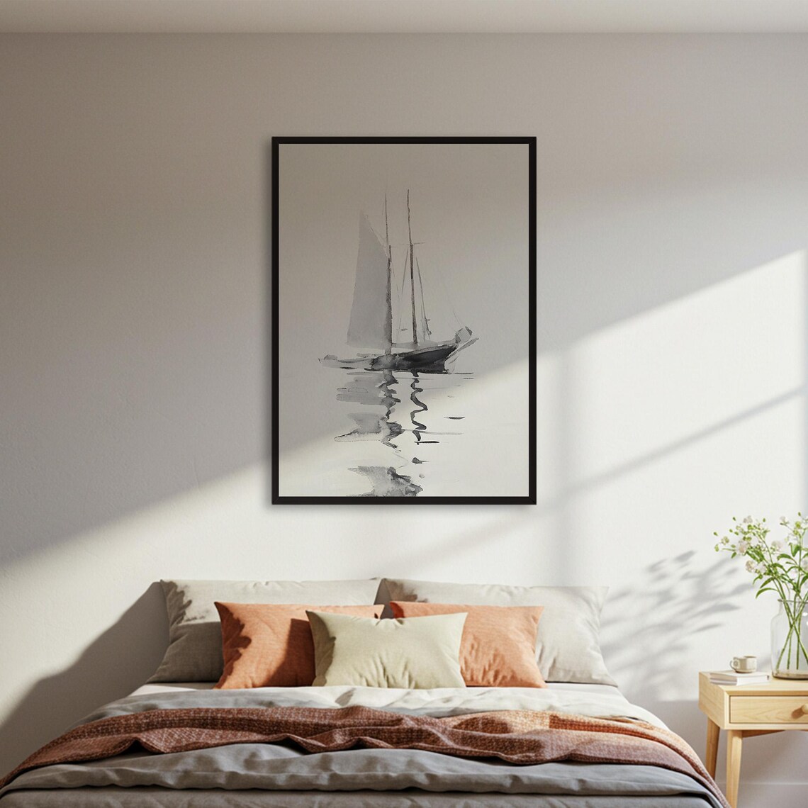 Sailboat Watercolor Poster, Nautical Seascape