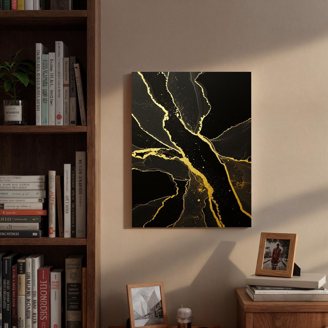 Black Gold Marble Vein Abstract Elegant Luxury Living Room Poster - Image 3