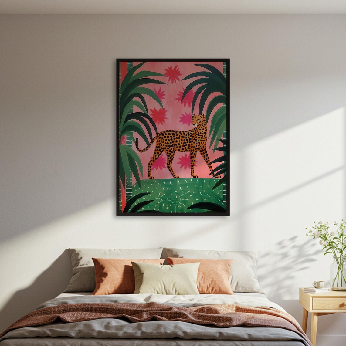 Leopard Jungle Poster Print, Naive Folk Art Animal Decor
