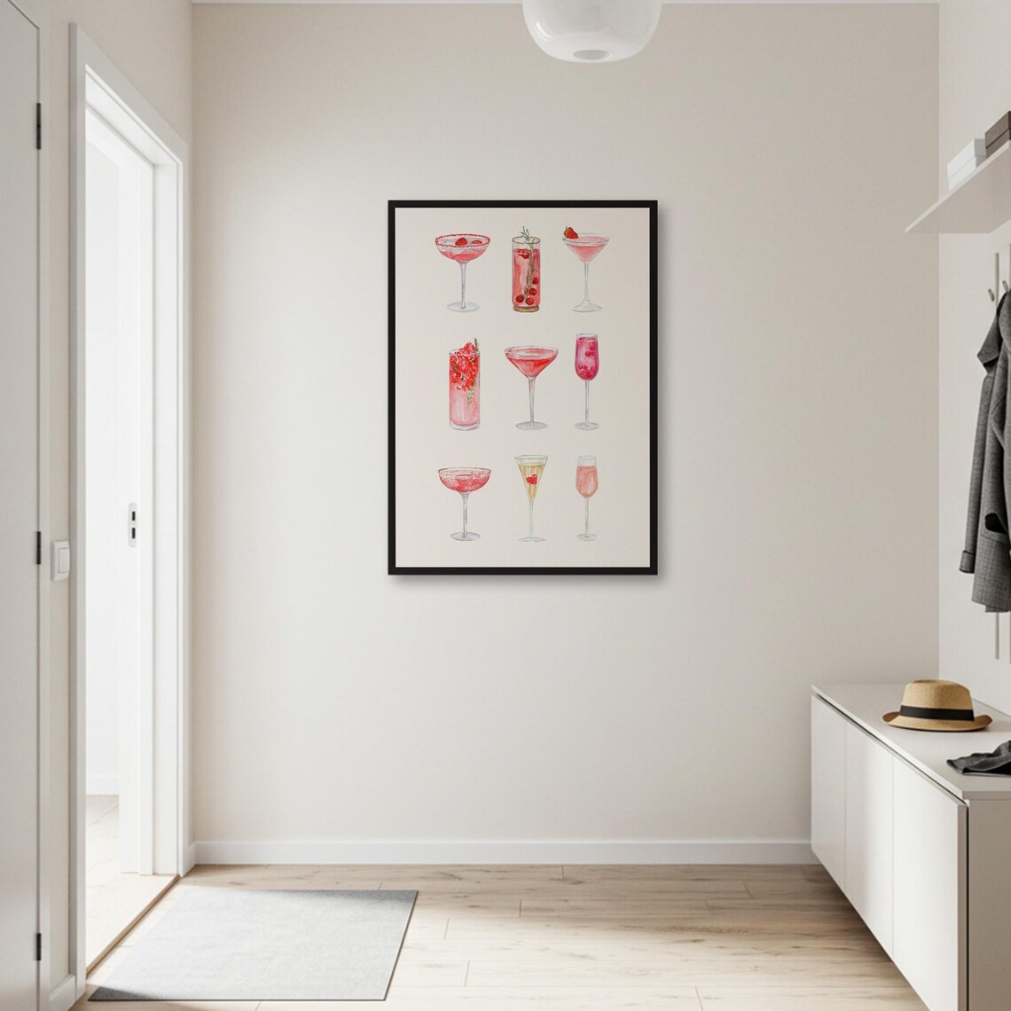 Pink Cocktails Watercolor Poster, Stylish Kitchen Wall Art - Image 2