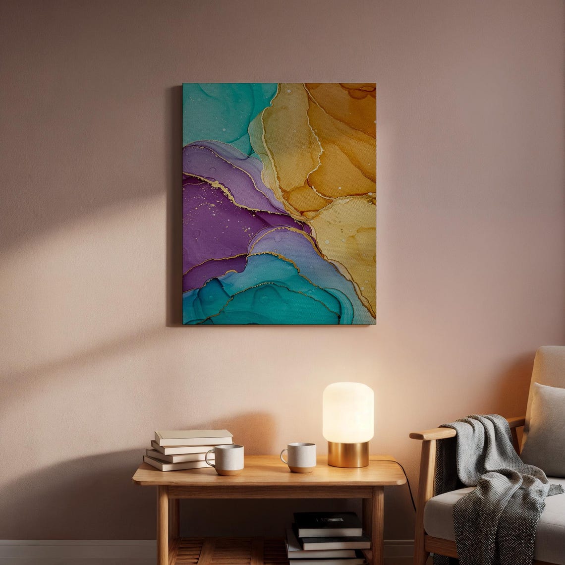 Purple Teal and Gold Alcohol Ink Modern Abstract Fluid Poster - Image 5