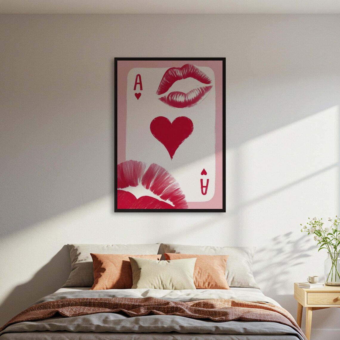 Ace of Hearts Playing Card Red Lipstick Kiss Romantic Wall Poster