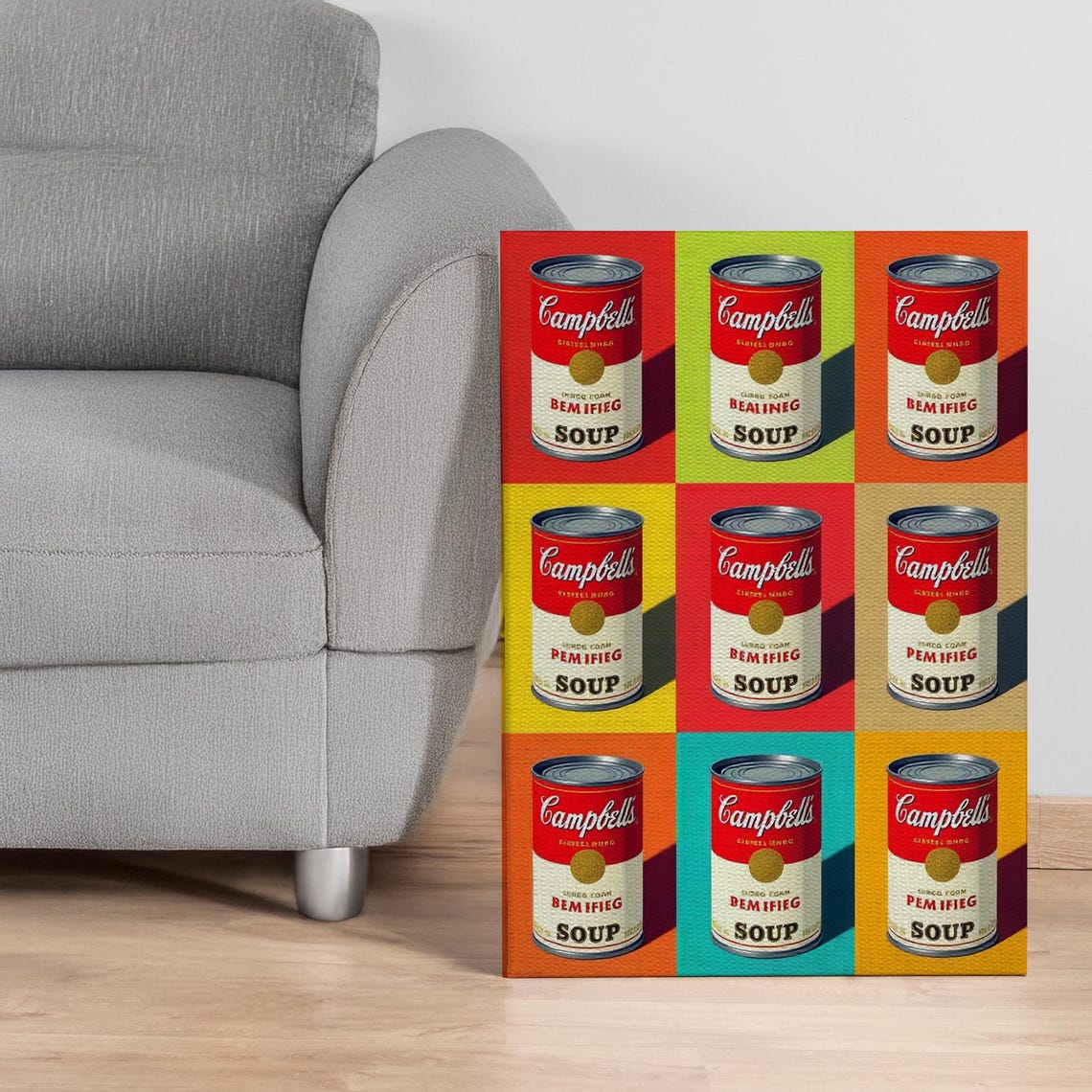 Campbell's Soup Can Nine Panel Colorful Retro Pop Art Grid Poster