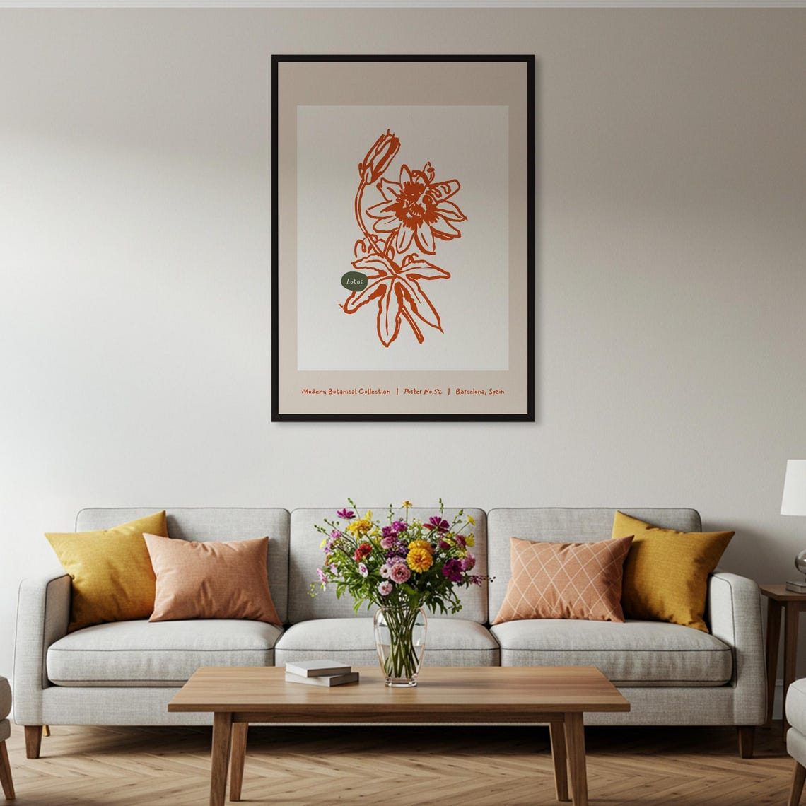 Lotus Orange Line Art Modern Botanical Collection No 52 Poster - Image 2