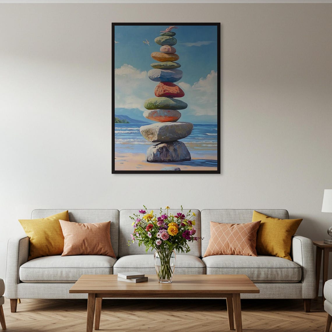 Beach Stone Cairn Stack Ocean Seascape Zen Balance Art Poster - Image 2