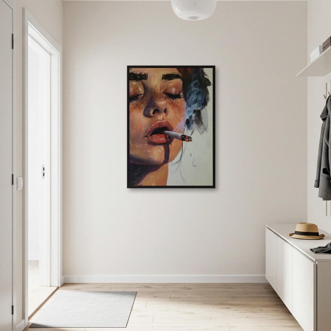 Woman Smoking Portrait, Moody Figurative Art Print - Image 2