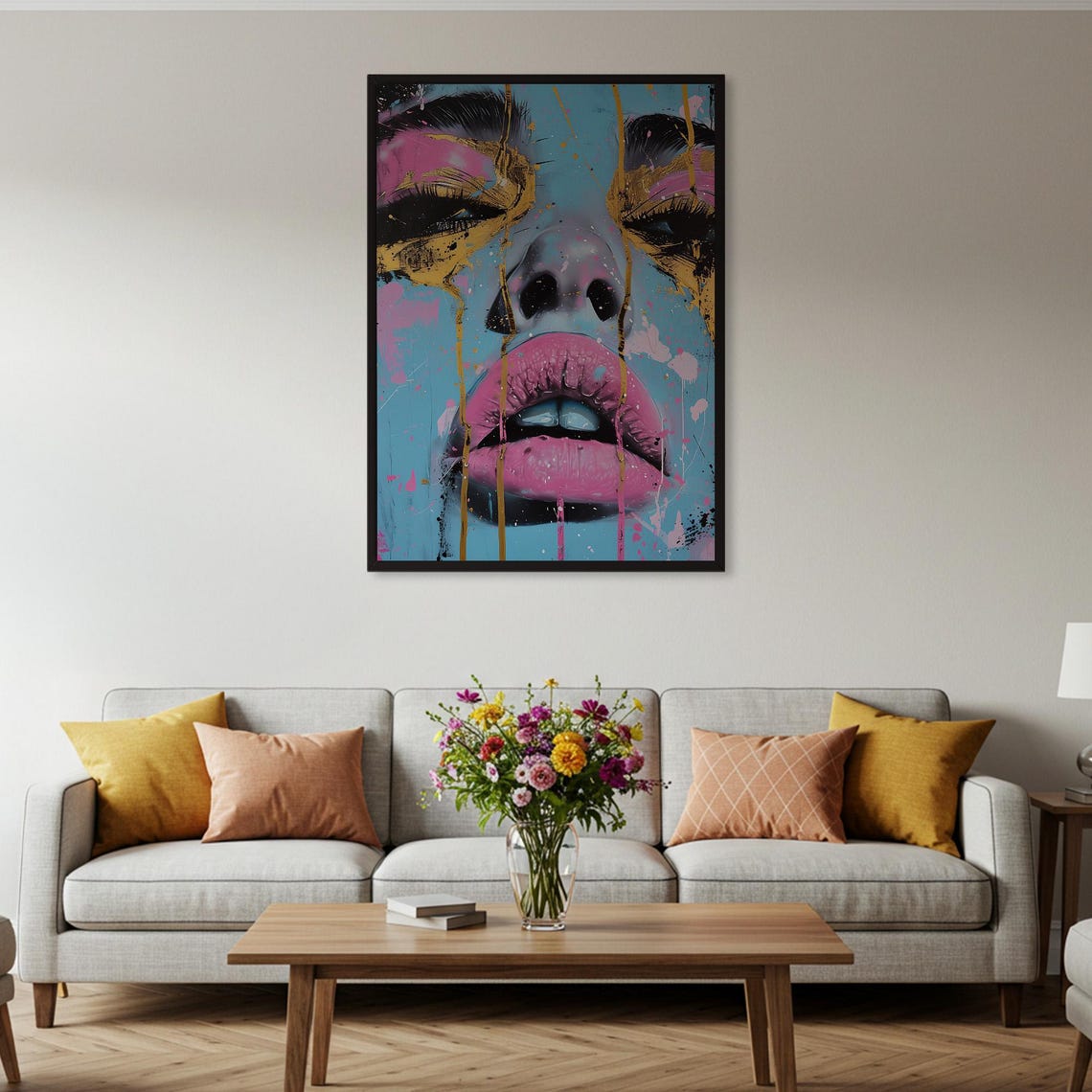 Pop Art Woman Face Blue Pink Graffiti Abstract Portrait Poster - Image 2