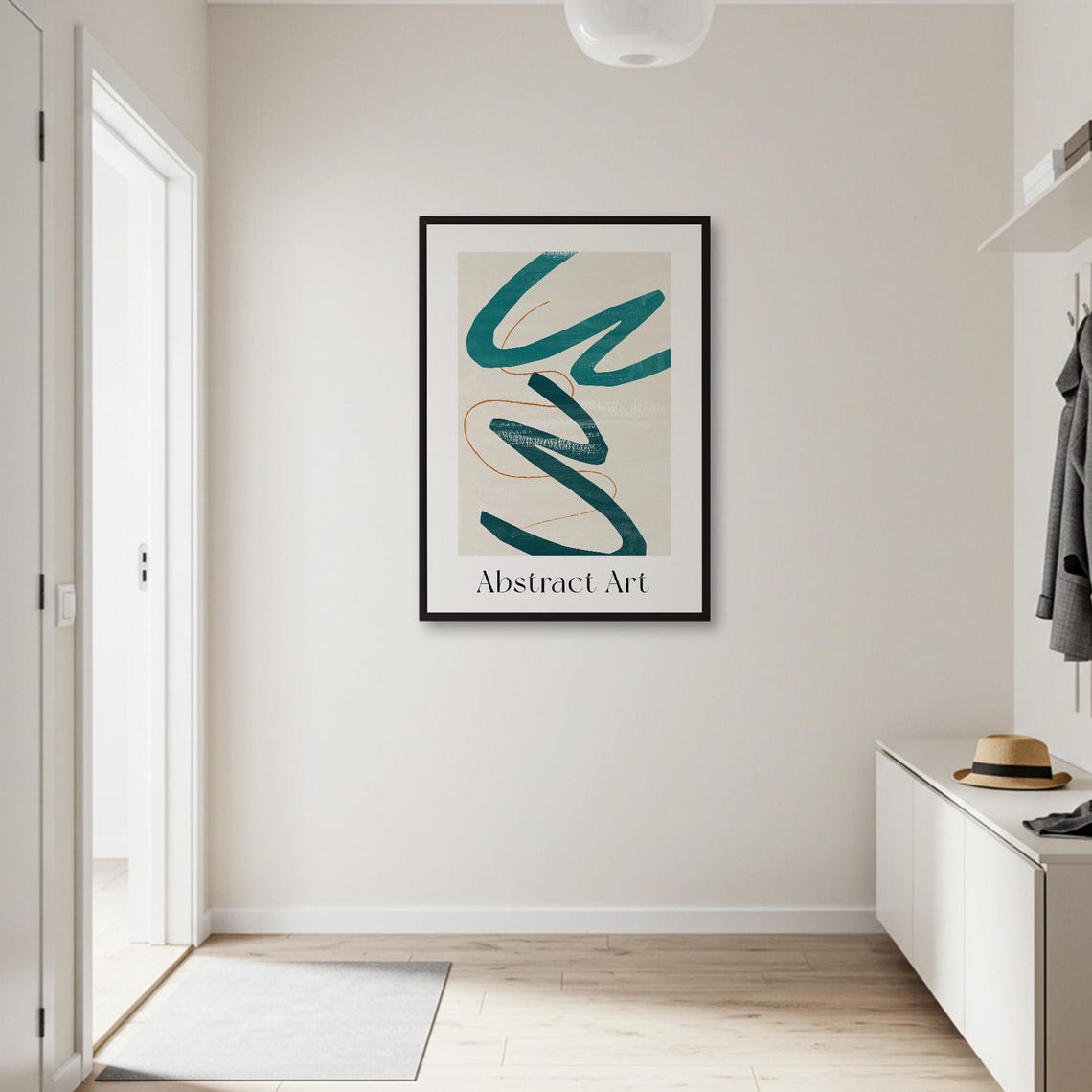 Teal Brushstroke and Copper Line Modern Abstract Art Wall Poster - Image 3