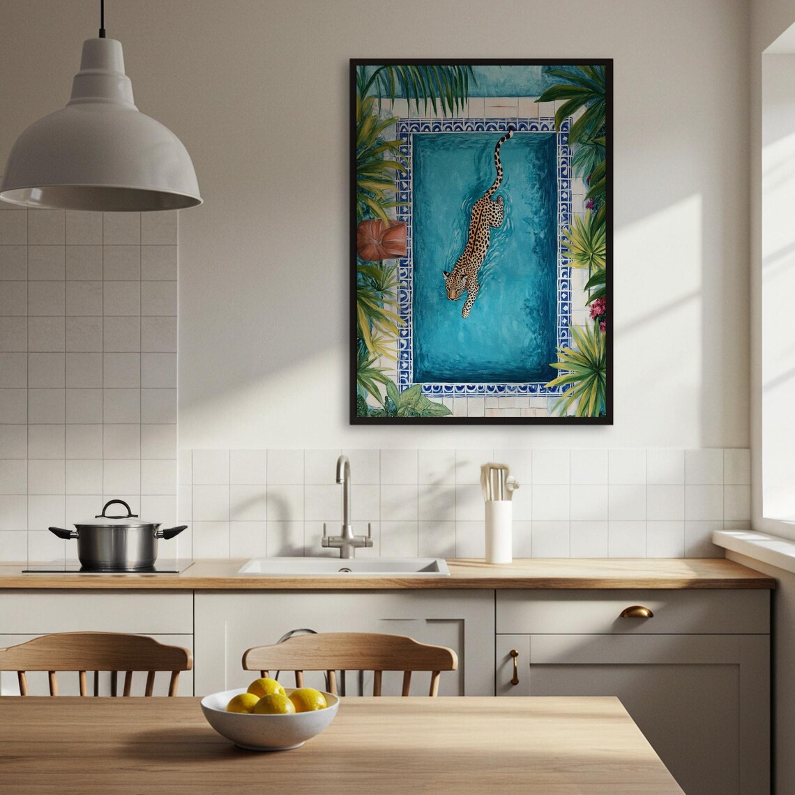 Leopard In Pool, Tropical Animal Decor Print - Image 3