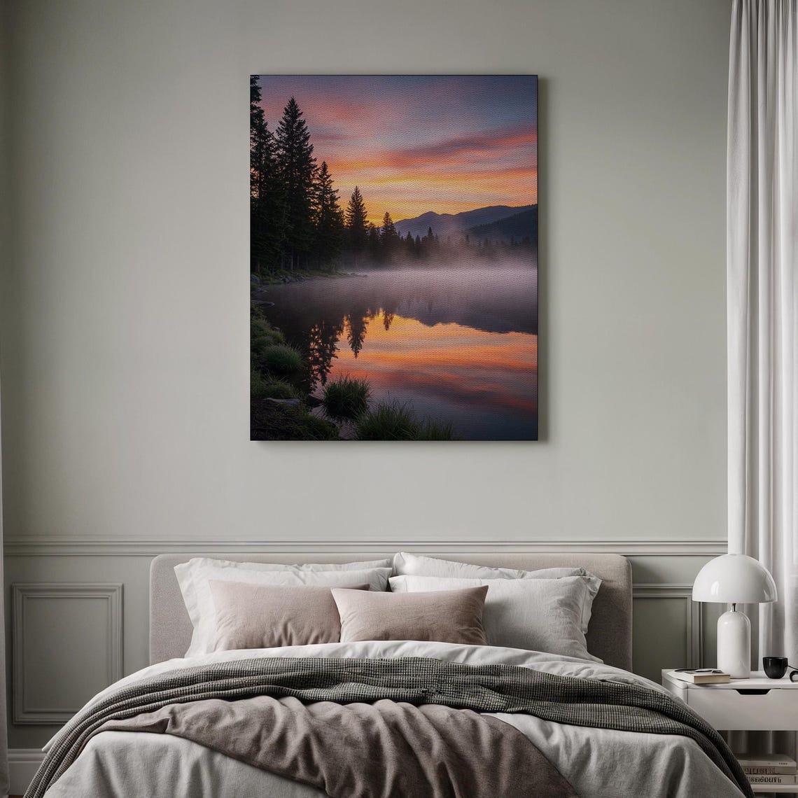 Misty Mountain Lake Sunrise Mirror Reflection Landscape Poster