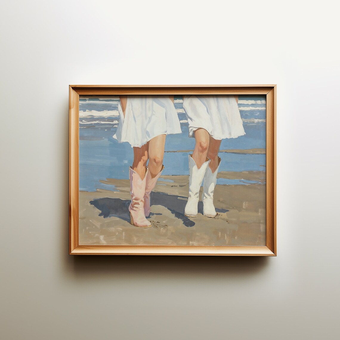 Cowgirl Boots Beach Walk Pink White Western Coastal Art Poster