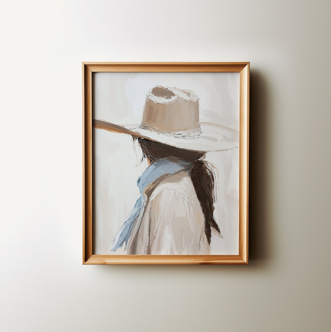 Cowgirl With Cowboy Hat Neutral Western Portrait Oil Painting Poster