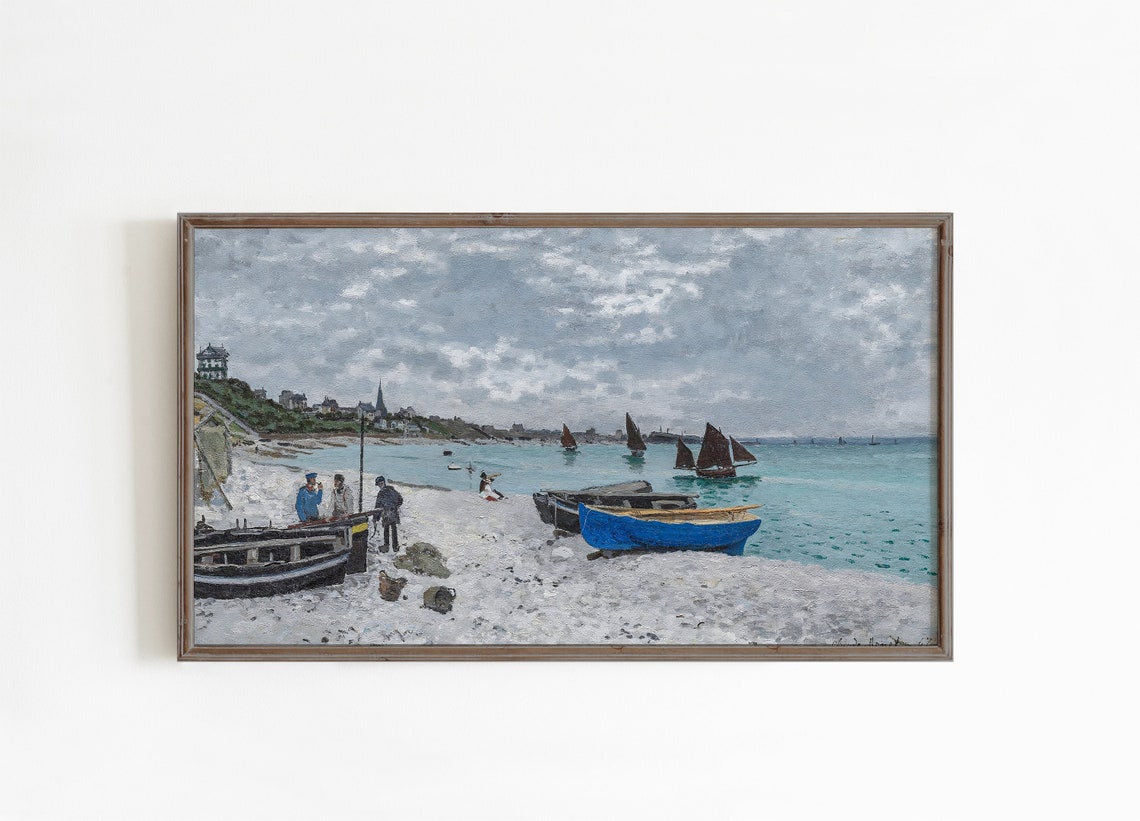 Claude Monet Beach at Sainte-Adresse Vintage Impressionist Poster - Image 3