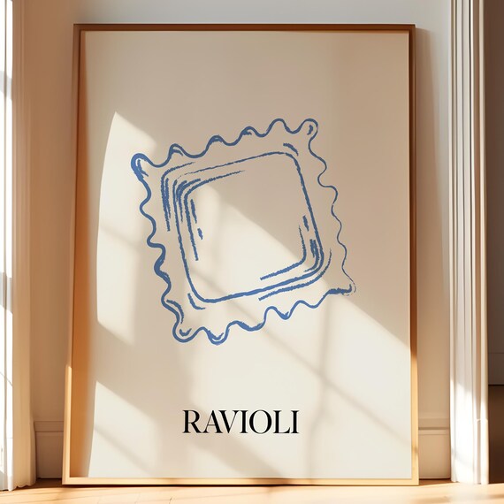 Ravioli Blue Line Art Minimalist Italian Kitchen Decor Poster