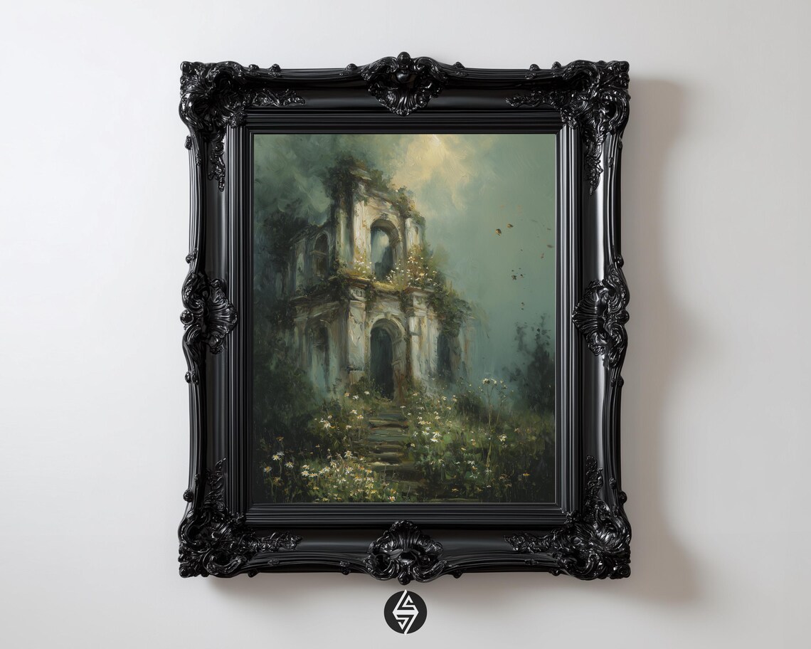 Overgrown Gothic Ruin Chapel Dark Academia Botanical Art Poster