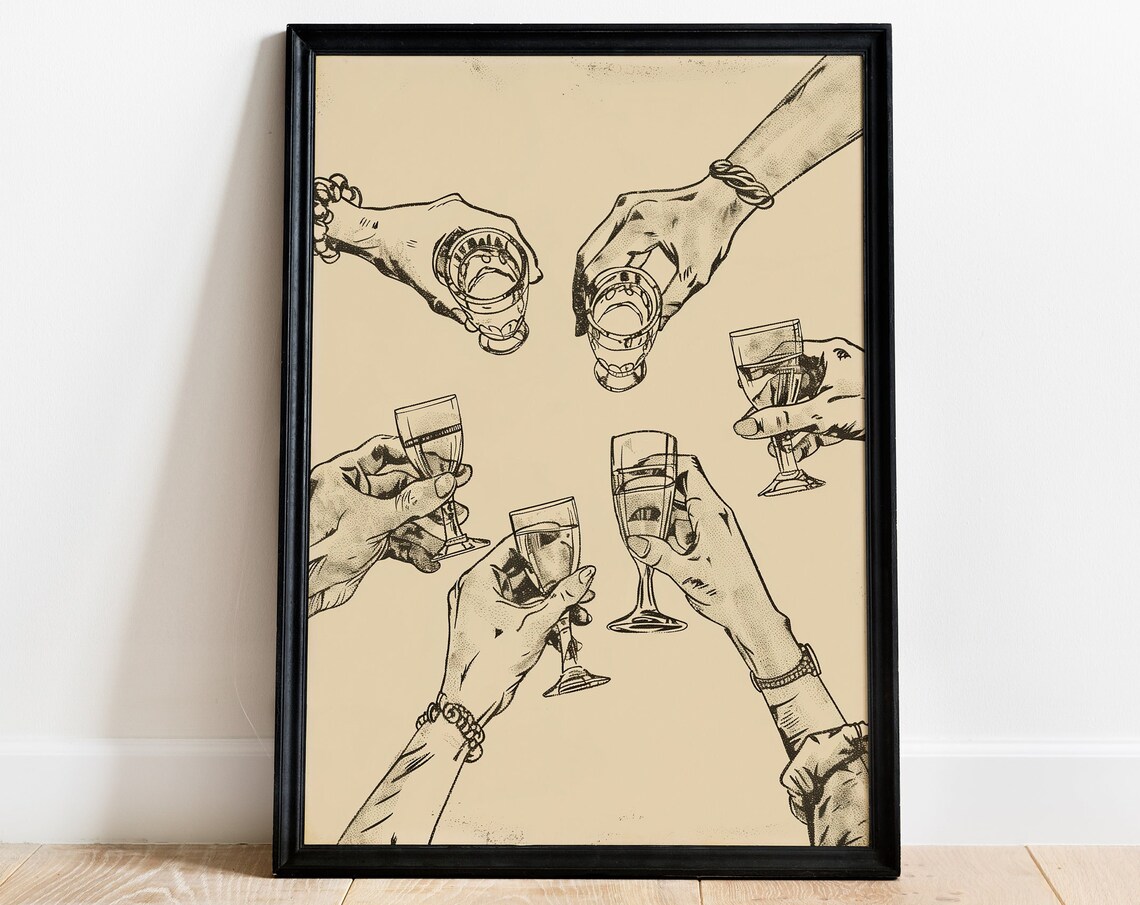 Bar Cart Cheers Vintage Cocktail Travel Poster