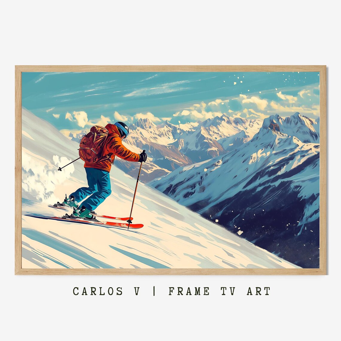 Backcountry Skier Hiking through Snowy Peaks Alpine Adventure Art Poster