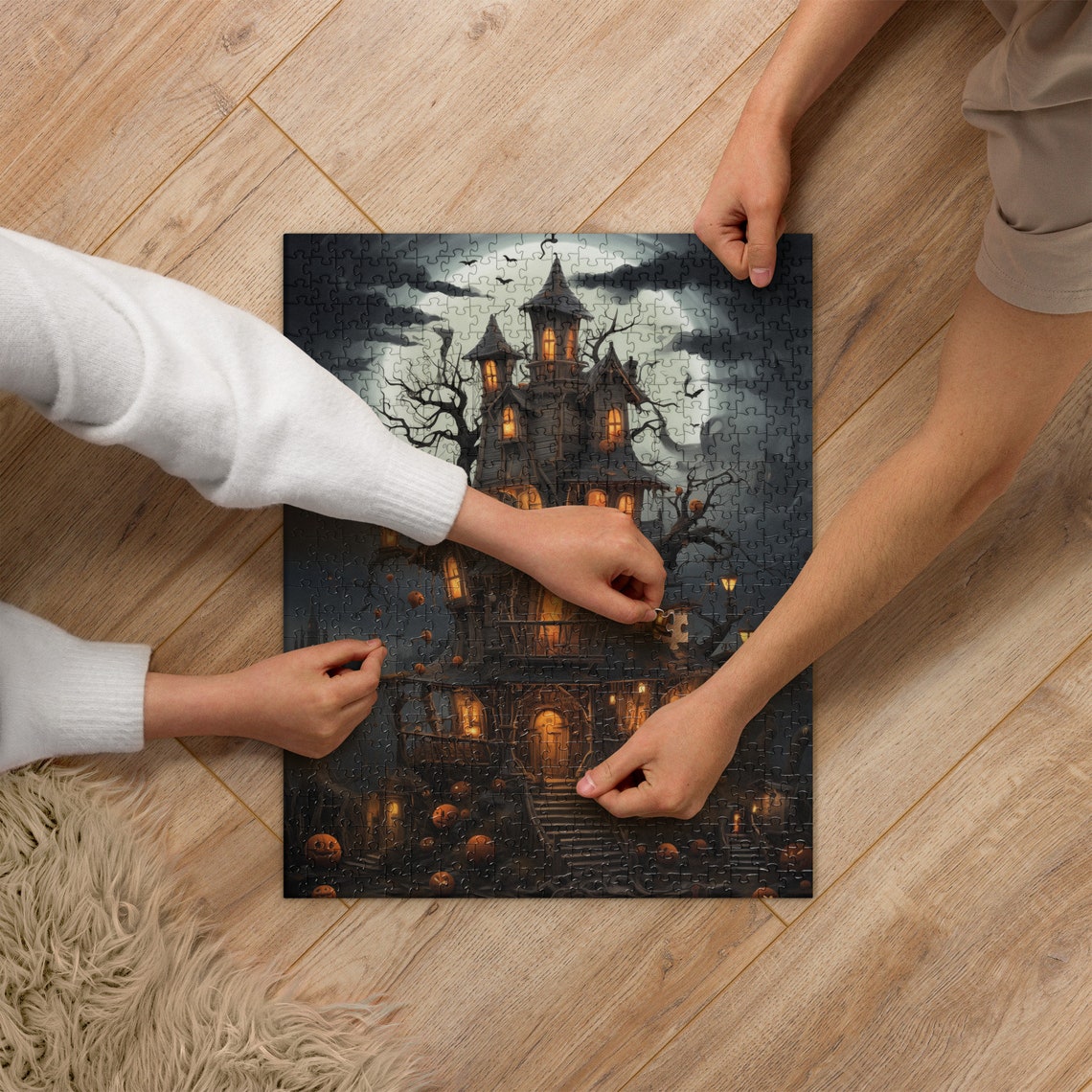 Spooky Haunted House Jack O Lantern Halloween Jigsaw Puzzle Poster - Image 2