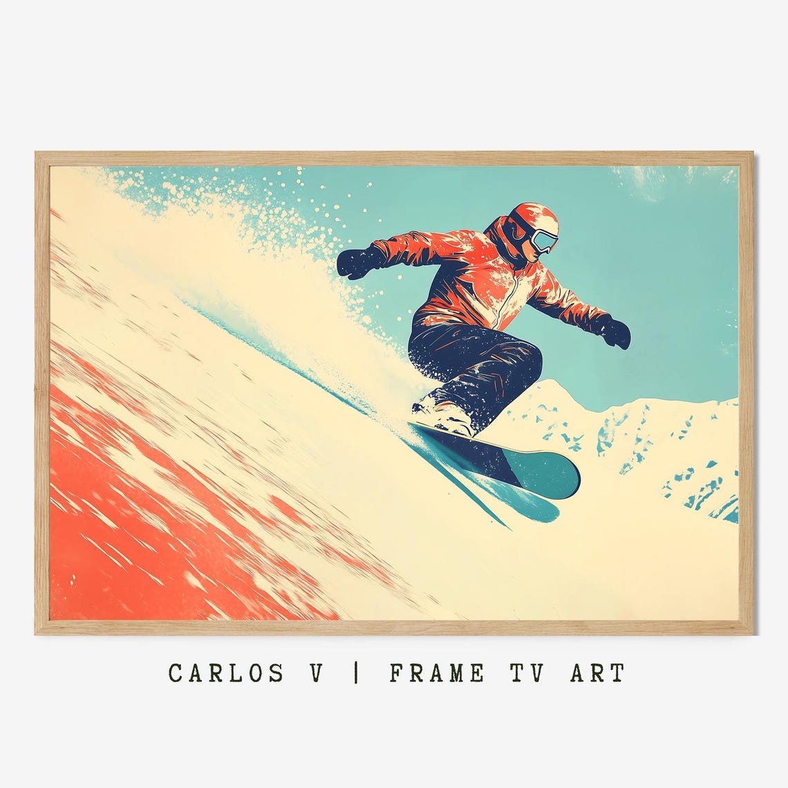 Snowboarder Jumping Mid-Air Retro Pop Art Powder Snow Dynamic Poster