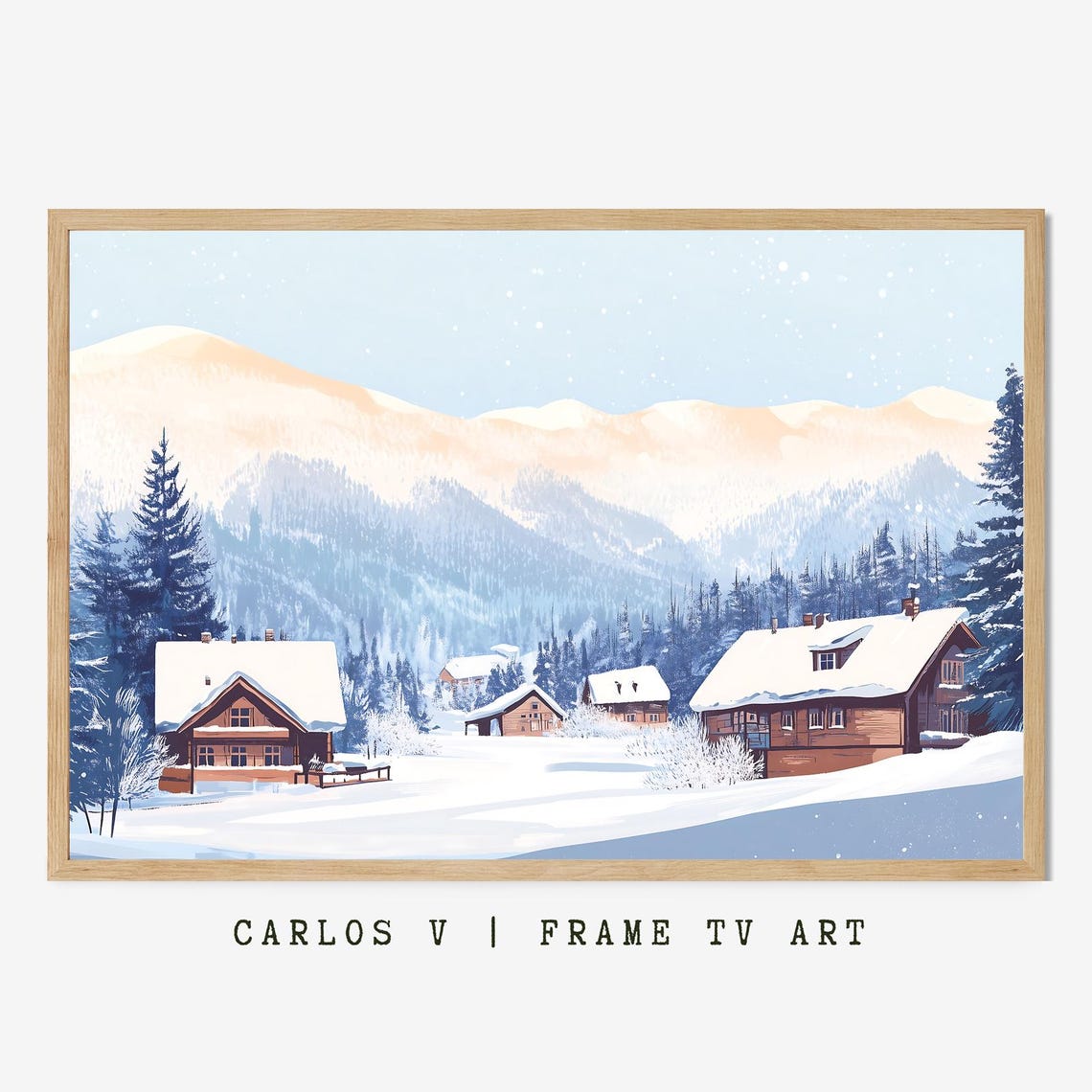 Snow Covered Forest Cabins Peaceful Winter Pines Landscape Poster