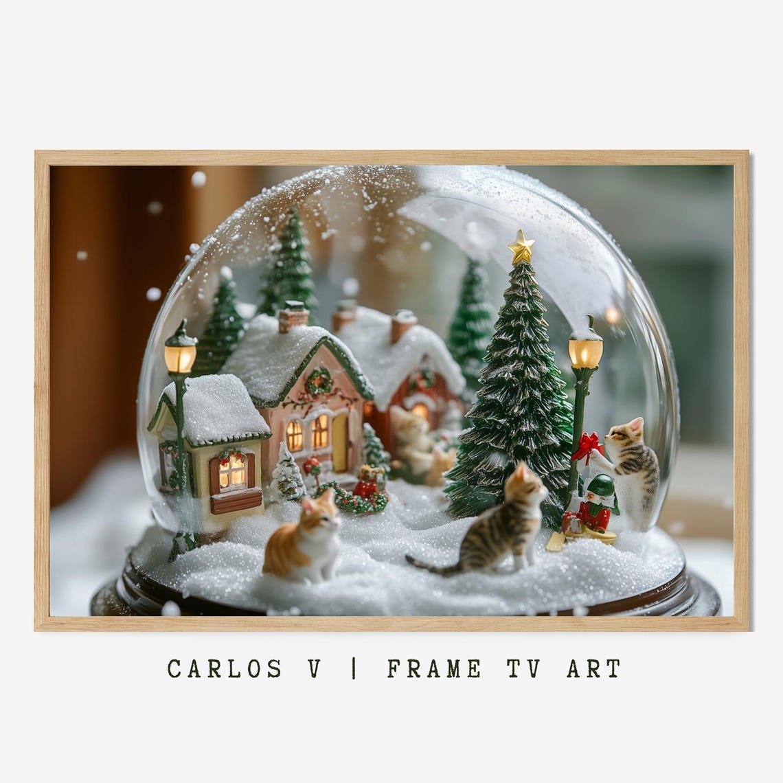 Cats Inside A Magical Christmas Snow Globe Village Scene Poster