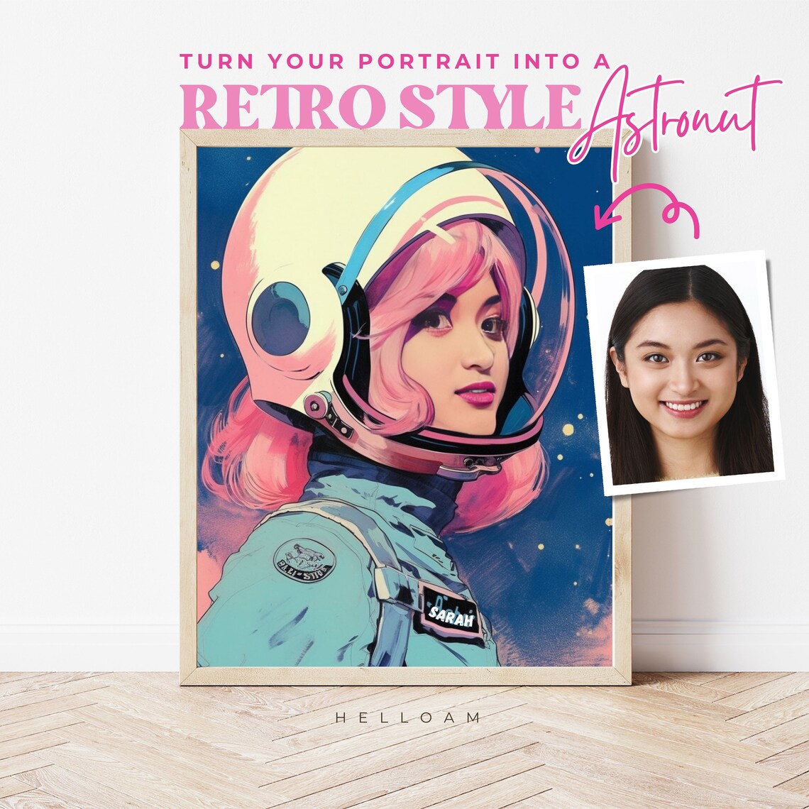 Custom Retro Style Astronaut Portrait From Photo Personalized Space Wall Art - Image 3