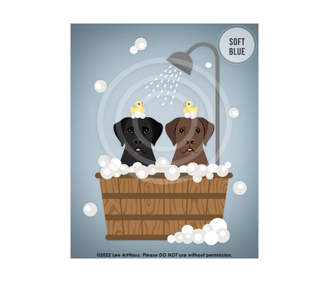 Two Labrador Retrievers In Wooden Tub Under Shower Dog Art Poster - Image 2