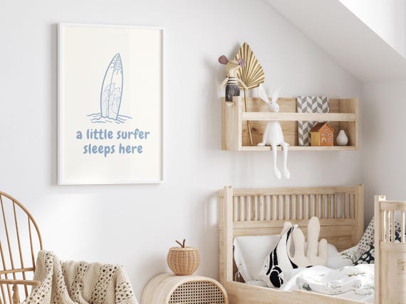 Surf Nursery Print Surf Poster Ocean Theme Kid Room Surf Boy Room Decor Beach Art Boys Room Surf Art Little Surfer Sleeps Here