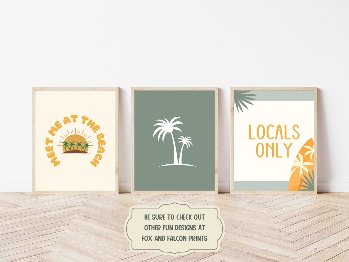 Meet Me At The Beach Retro Sun Palm Text Boho Coastal Decor Poster - Image 3