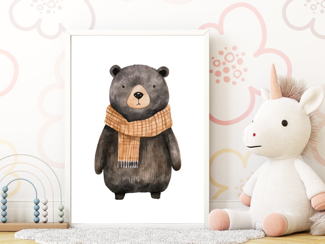 Winter Bear Kids Room Art Woodland Animal Nursery Decor Christmas Holiday Art Watercolour Animal Print Holiday Poster - Image 2