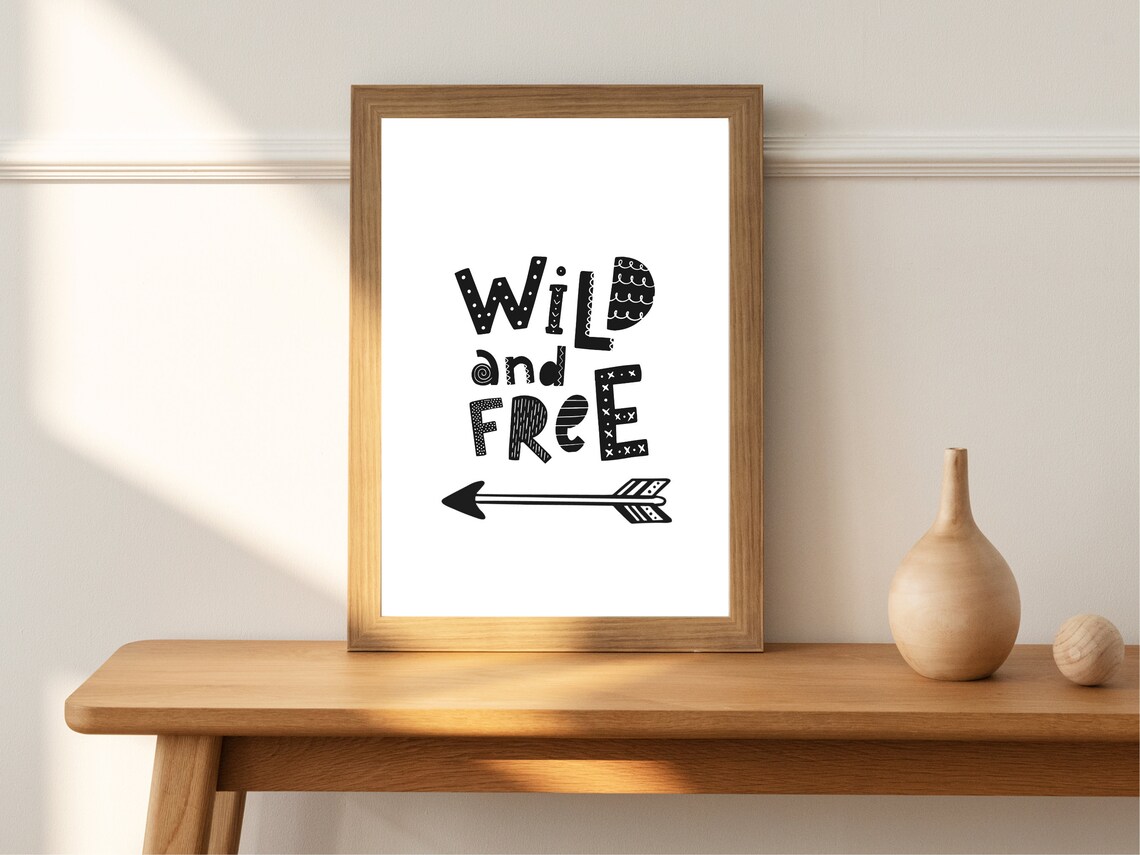 Wild and Free Arrow Monochrome Doodle Nursery Poster for Kids Room - Image 2