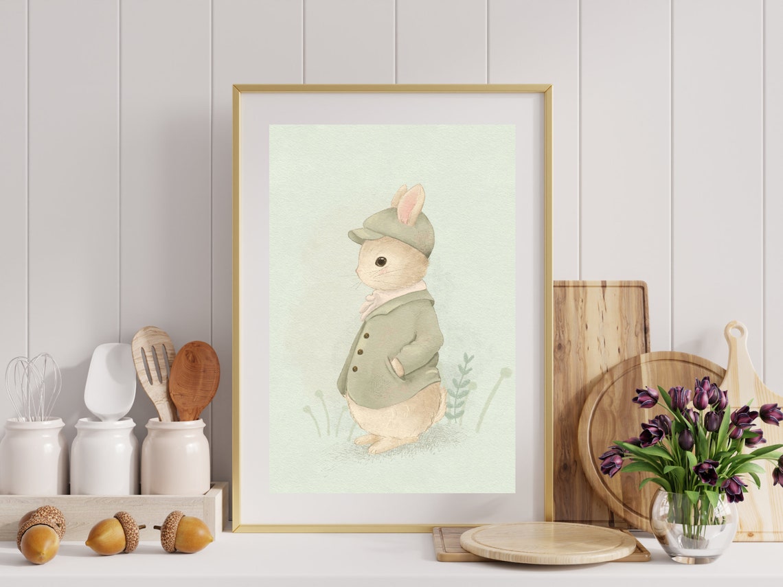 Dapper Bunny Rabbit In Green Jacket And Cap Vintage Style Poster - Image 4