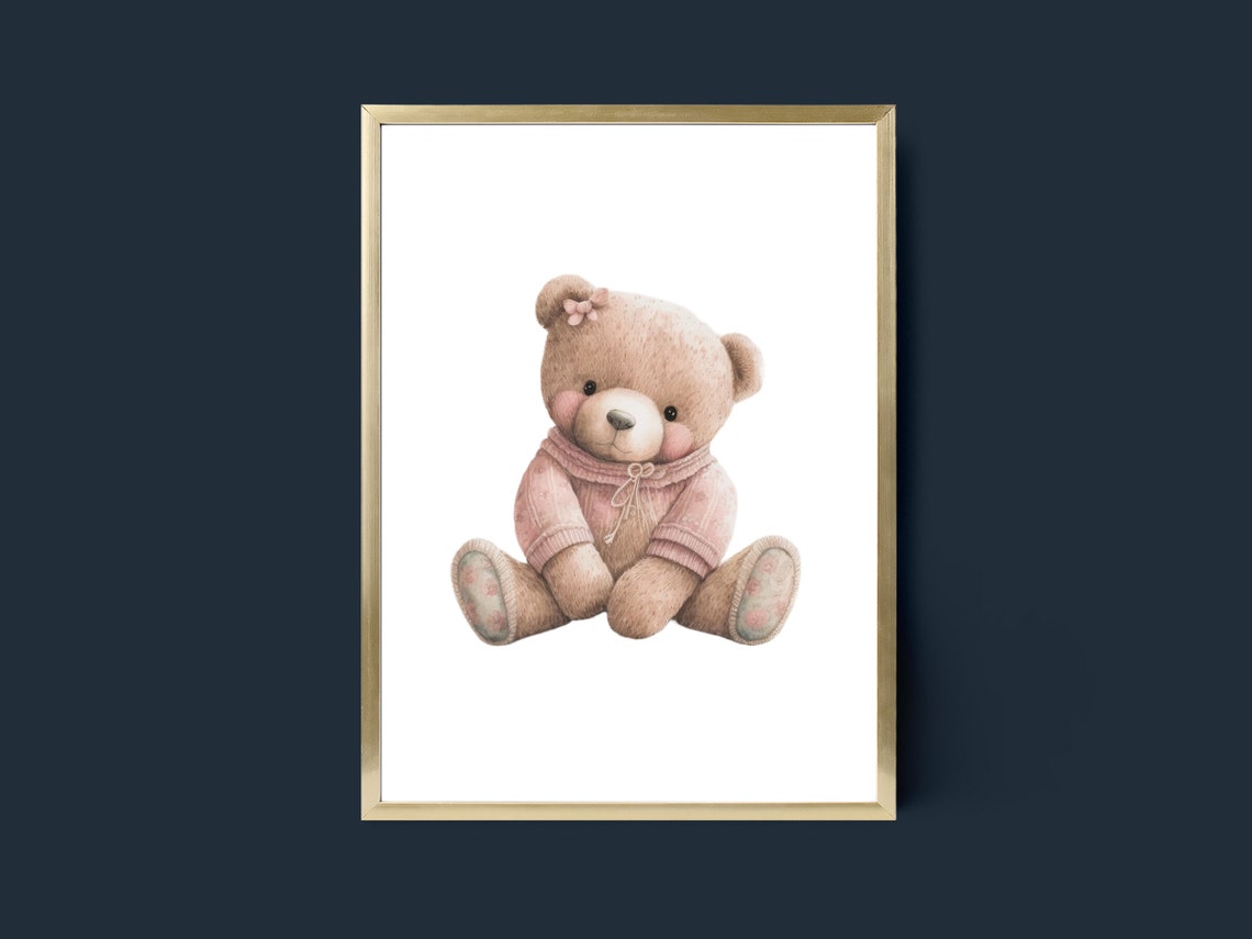 Baby Teddy Bear in a Pink Sweater Nursery Kids Room Decor Poster - Image 3