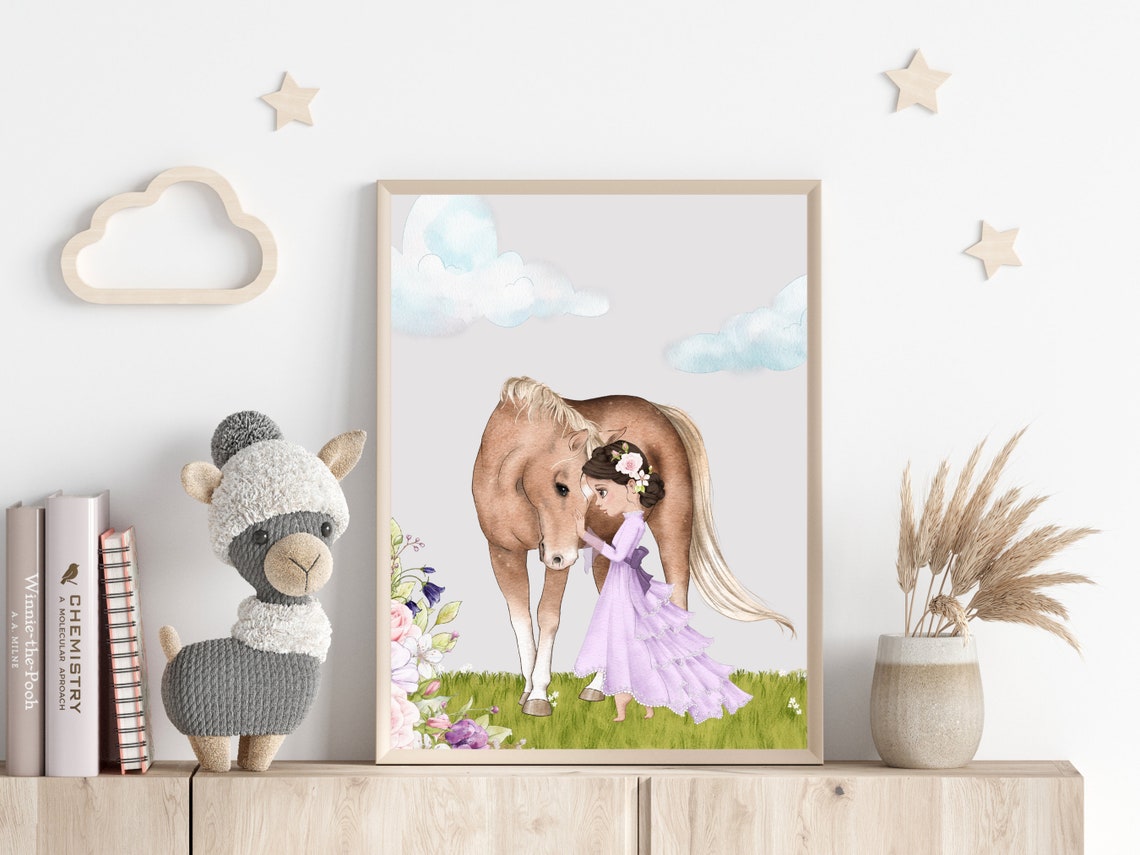 A Girl And Her Horse Nursery Print Princess Room Decor Watercolour Fairytale Art Animal Bond Print Cute Girls Room Wall Art - Image 3