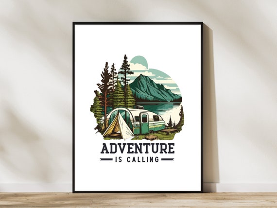 Adventure Is Calling Bedroom Decor The Great Outdoors Camping Print Gift For Camp Nature Lover Nature Themed Woodland Art For Man Cave