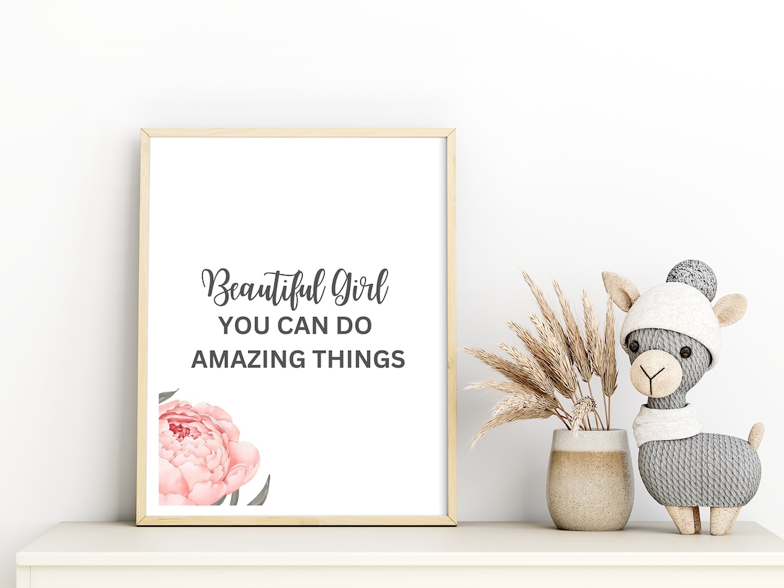 Beautiful Girl You Can Do Amazing Things Pink Peony Quote Print - Image 2
