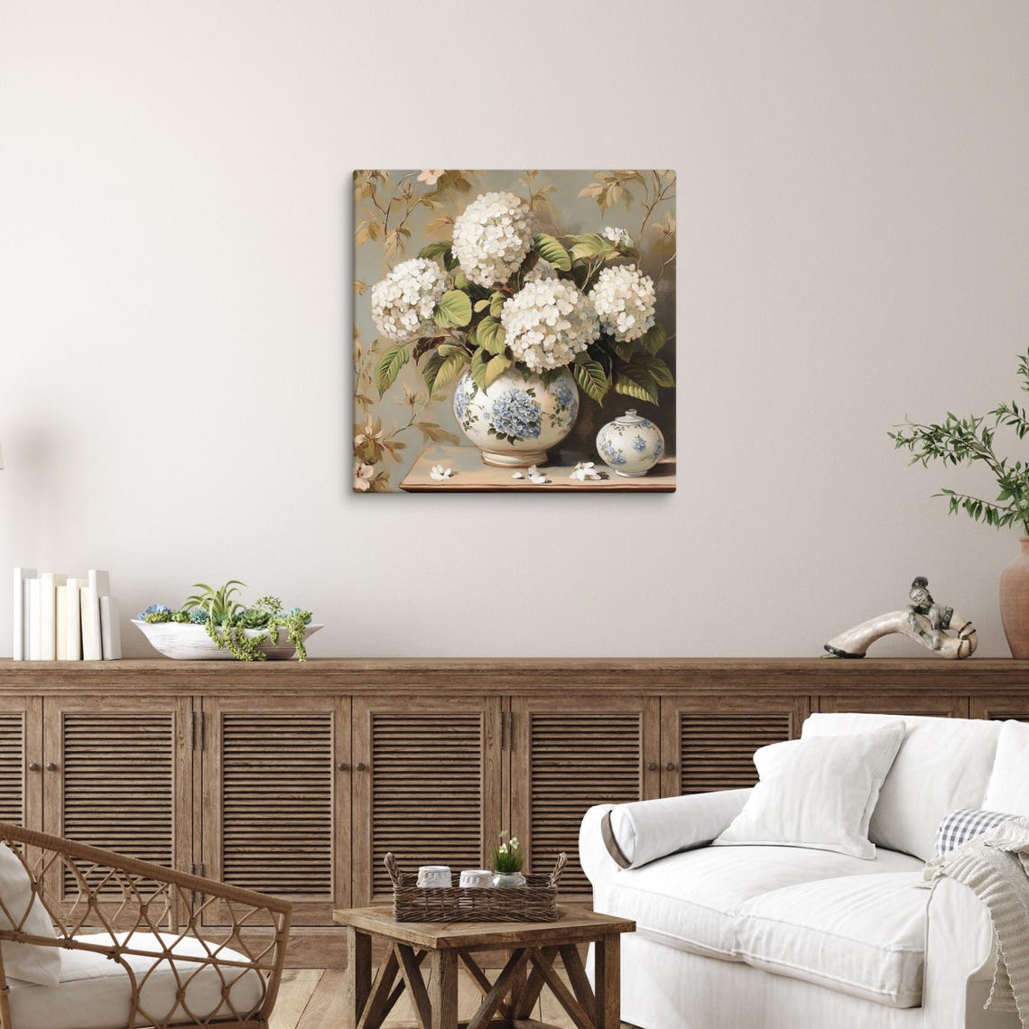 White Hydrangea Still Life Vase Vintage Botanical Painting Poster - Image 5