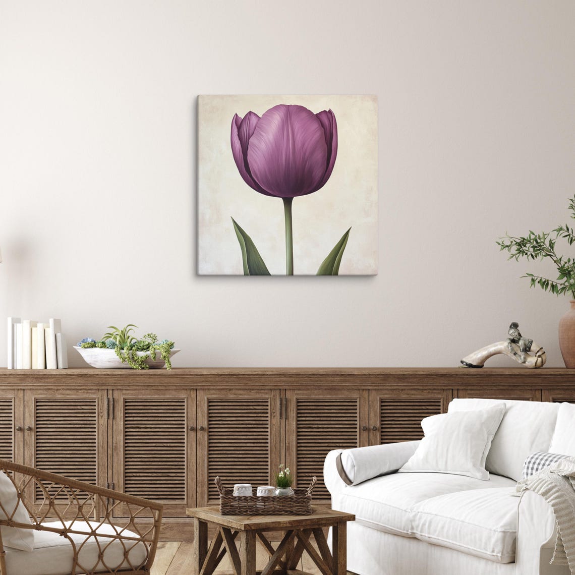 Purple Tulip Tall Single Bloom Cream Botanical Floral Art Poster - Image 5