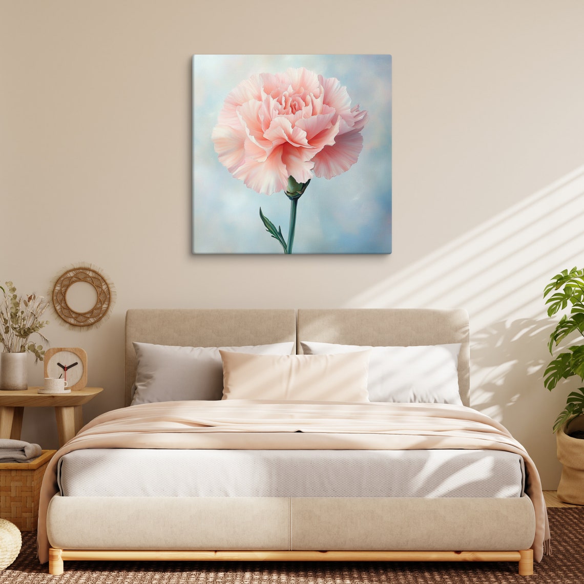 Blush Pink Carnation Flower Soft Blue Pastel Floral Art Poster - Image 2
