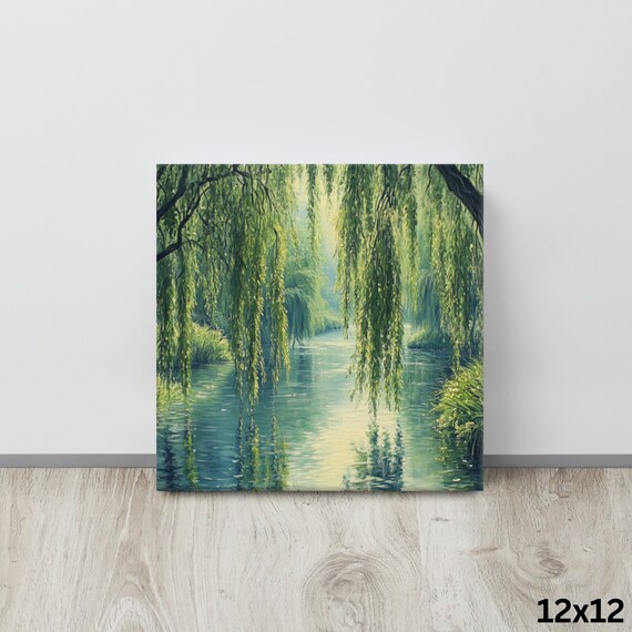 Willow Tree Print Painting Print Nature Art Willow Tree Painting Print Living Room Wall Art Lake Painting Print